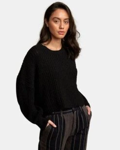 RVCA Louder Ribbed Knit In Black Sweater