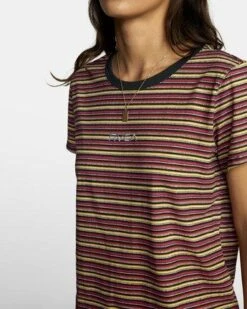 RVCA WoRuff Stripe Tee Shirt In Black
