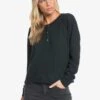 Roxy Take It Home Waffle Knit Half-Button In Anthracite (Kvj0) Sweatshirt -Billabong Fashion Store HS1606955588