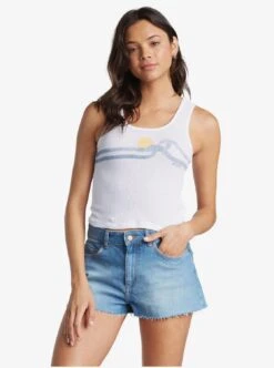 Roxy Double Wave Cropped In White Tank Top