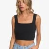 Roxy Blow Away Rib Knit Crop Top In Anthracite (Kvj0) Tank Top -Billabong Fashion Store HS1611613056