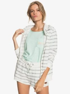 Roxy Perfect Wave Zip-Up Hoodie In White Sweatshirt