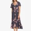 Roxy Bright Daylight Short Sleeve Maxi In Mood Indigo Vertigo (Bsp6) Dress -Billabong Fashion Store HS1611690033
