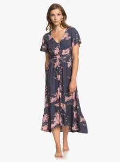 Roxy Bright Daylight Short Sleeve Maxi In Mood Indigo Vertigo (Bsp6) Dress