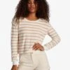 Roxy Hiking Dreams Long Sleeve Scoop Neck Top In Tapioca Blocy Stripe (Teh3) Shirt -Billabong Fashion Store HS1612556852