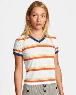 RVCA Big Distance Stripe In White Shirt