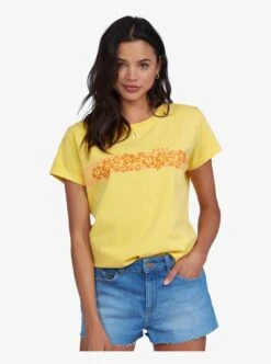 Roxy Retro Hibiscus Stripe Oversized In Banana Cream Shirt