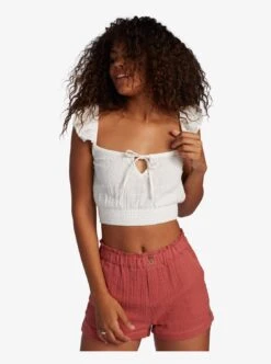 Roxy High Surprise Strappy Crop In White Tank Top