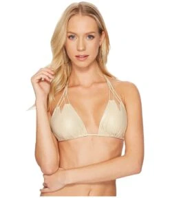 Cosita Buena Zigzag Knotted Cut Out Triangle Bikini Top (gold Rush)